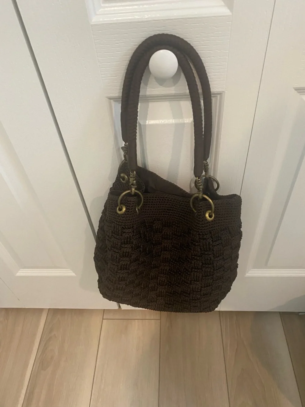 The Sak Dark Brown Crochet Shoulder Bag with Brass Hardware - Picture 4 of 4